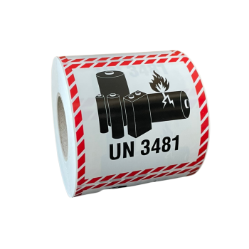 Batterieaufkleber mit UN3481, 100x100 mm, PE-Folie